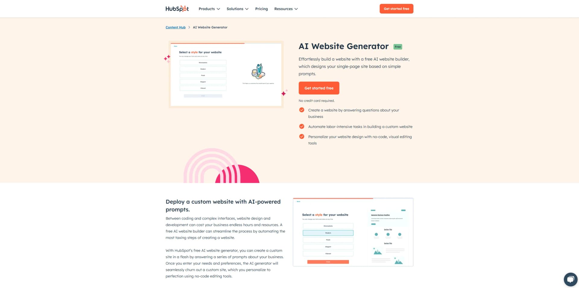 HubSpot AI Website Generator screenshot