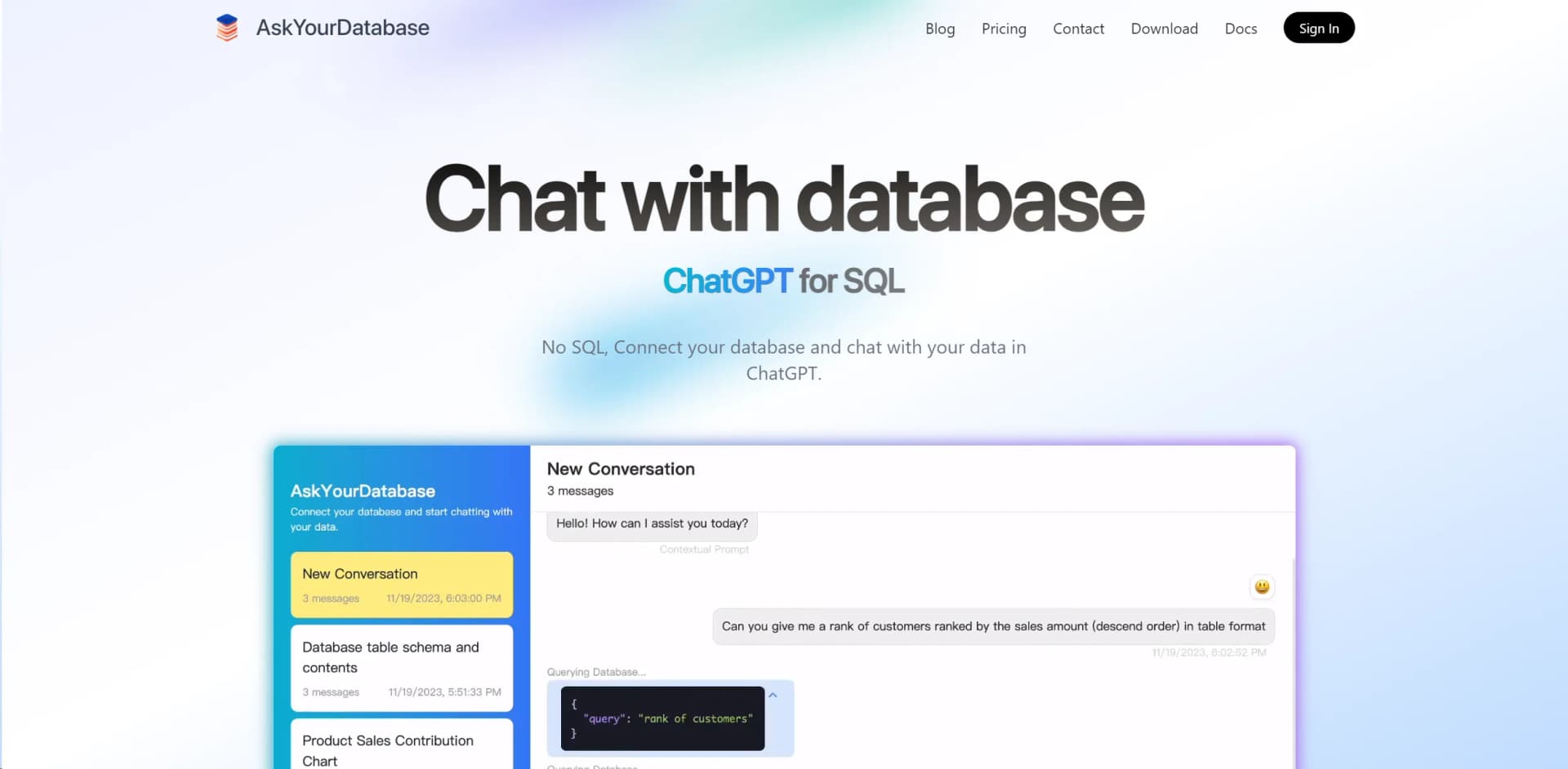 AskYourDatabase screenshot