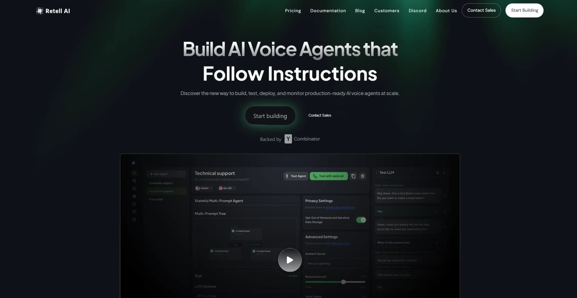 Retell AI screenshot