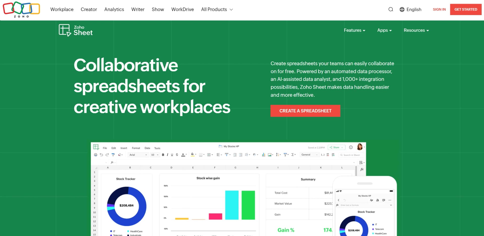 Zoho Sheet screenshot