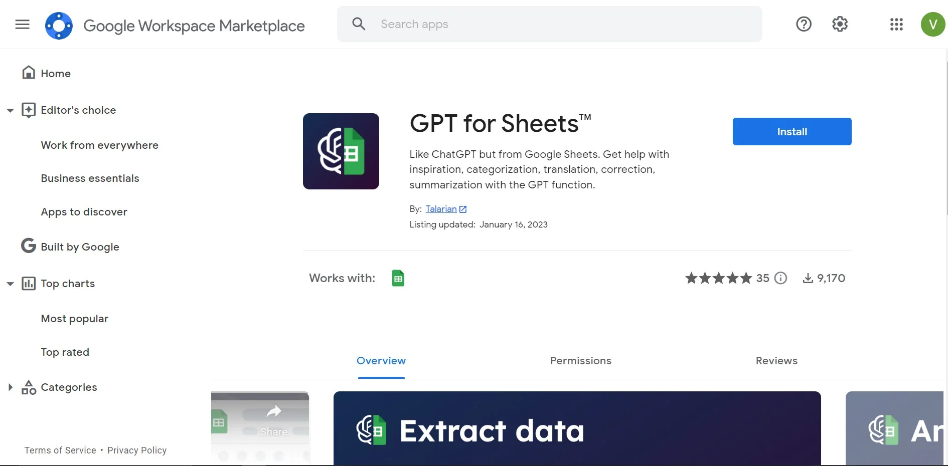GPT for Sheets and Docs screenshot