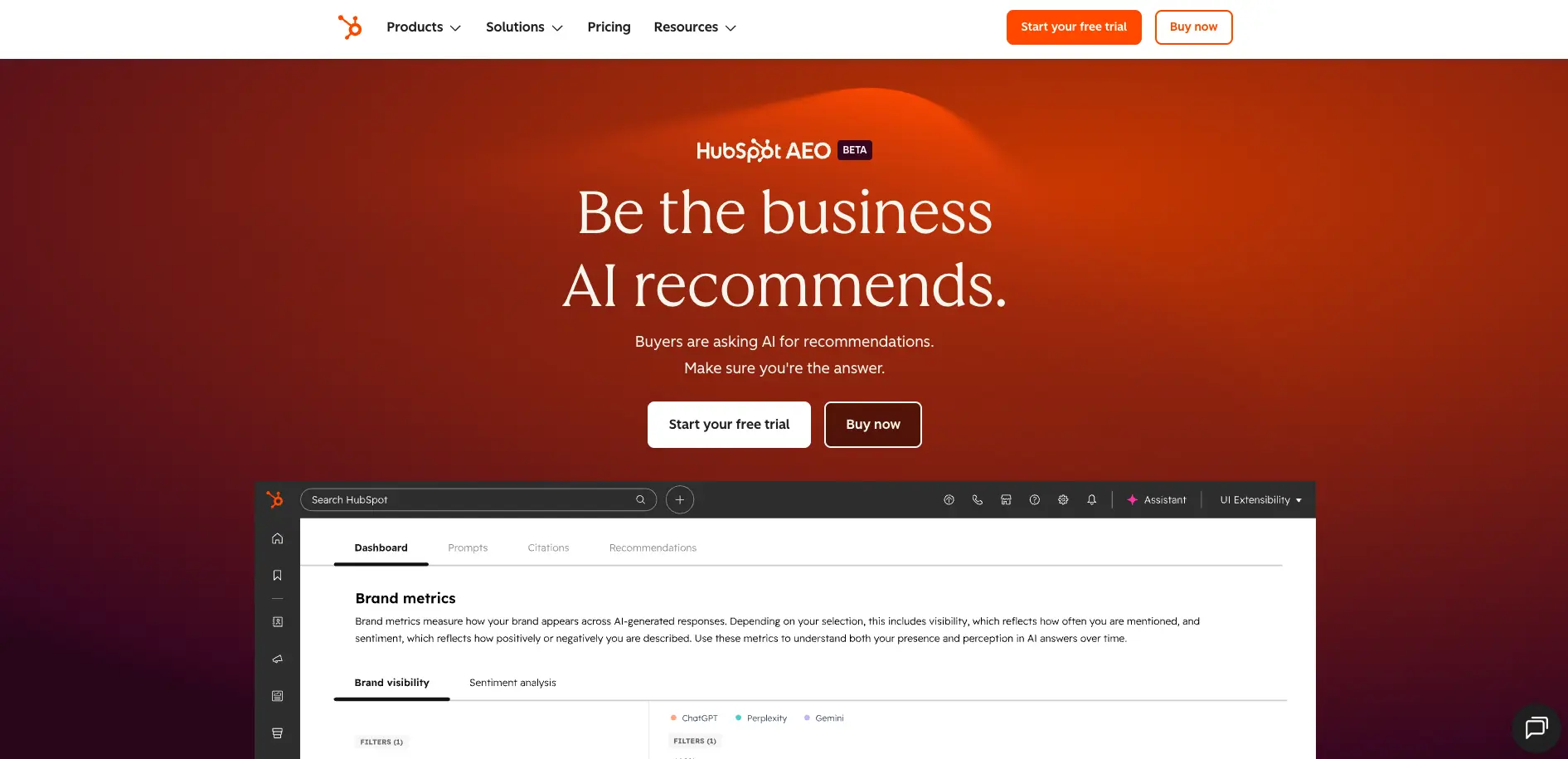 HubSpot AEO screenshot