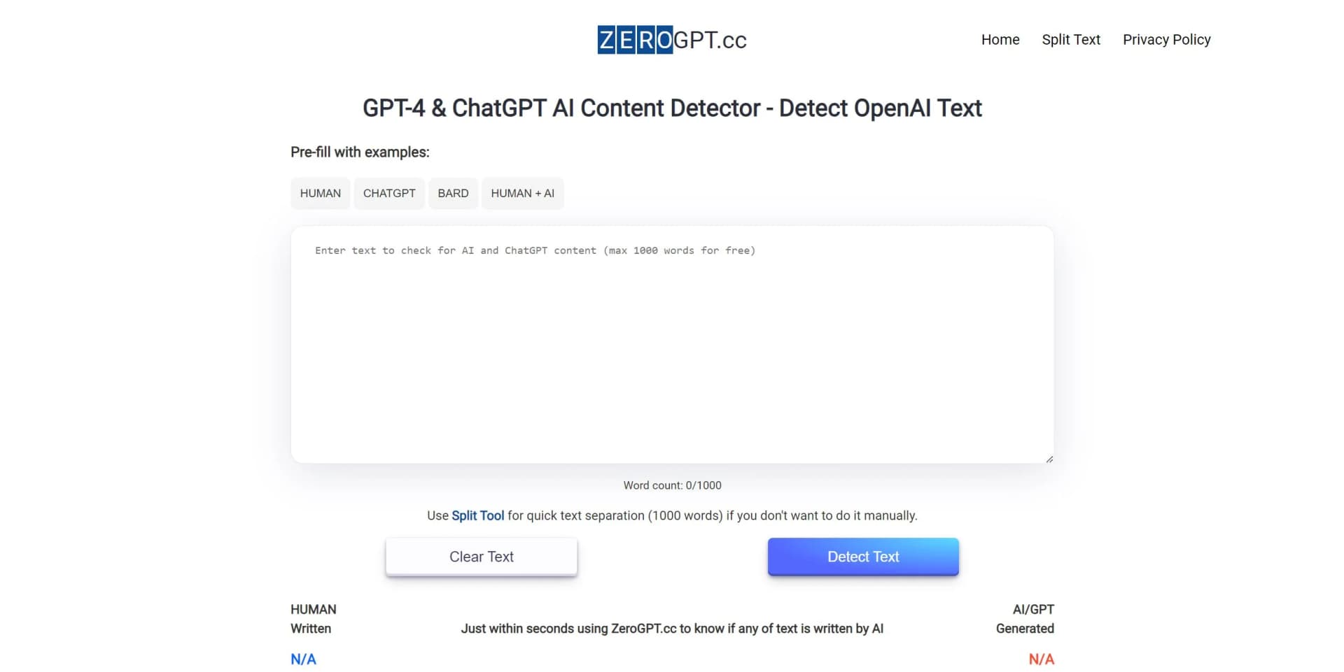 ZeroGPT screenshot