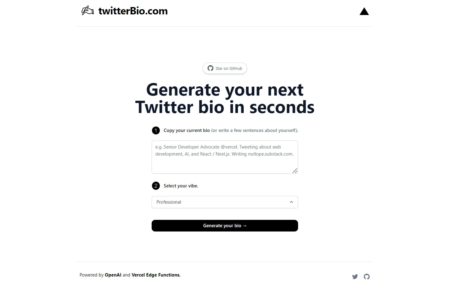 TwitterBio screenshot
